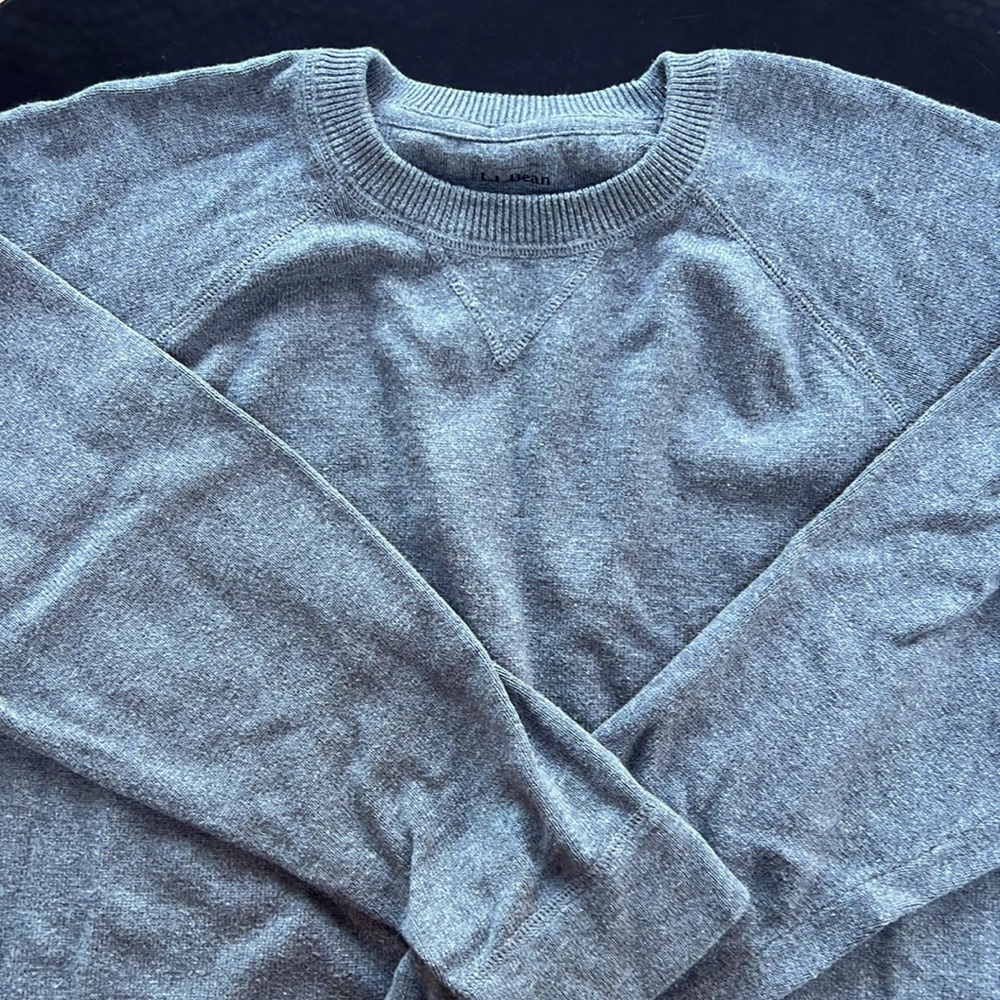L.L. Bean Cashmere Cotton Blend Crewneck Grey Gray Sweater